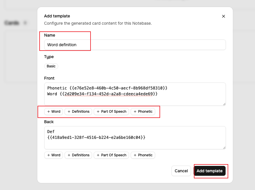 Configure Card Template